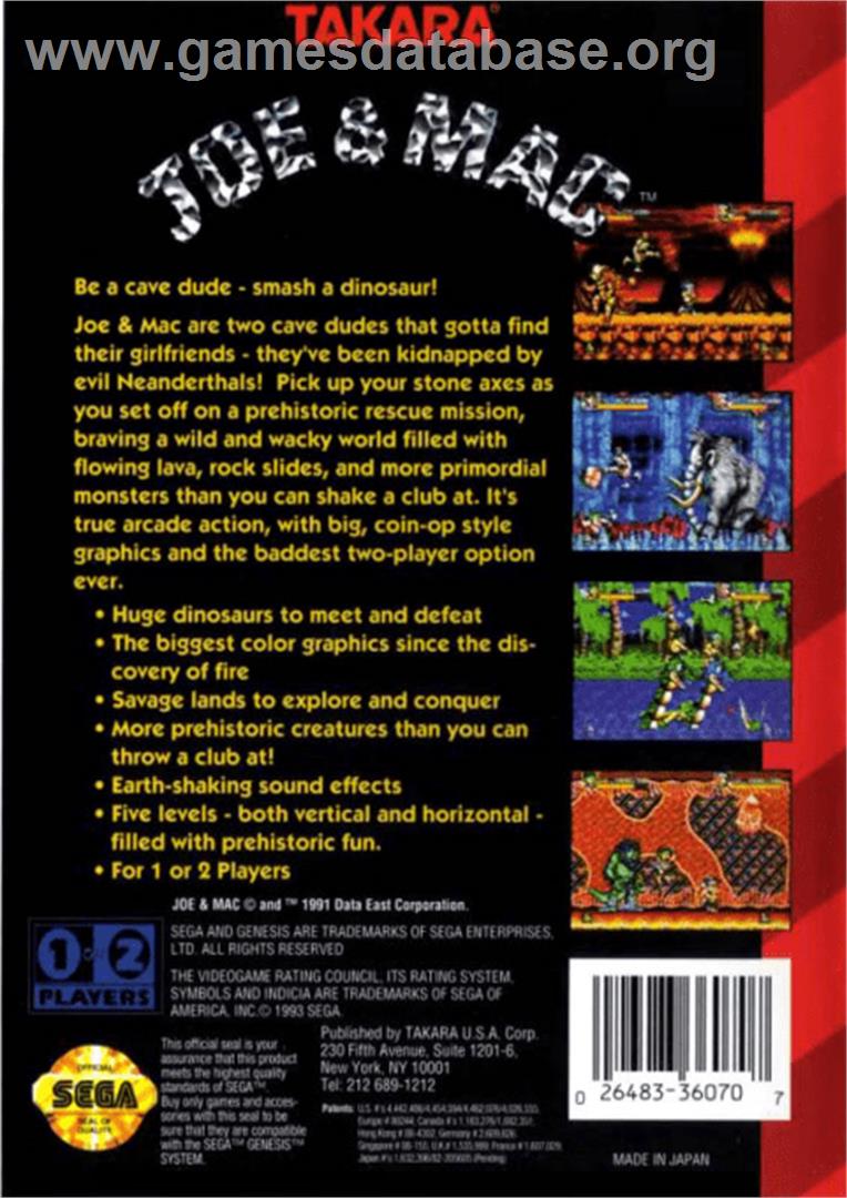 Joe & Mac: Caveman Ninja - Sega Genesis - Artwork - Box Back
