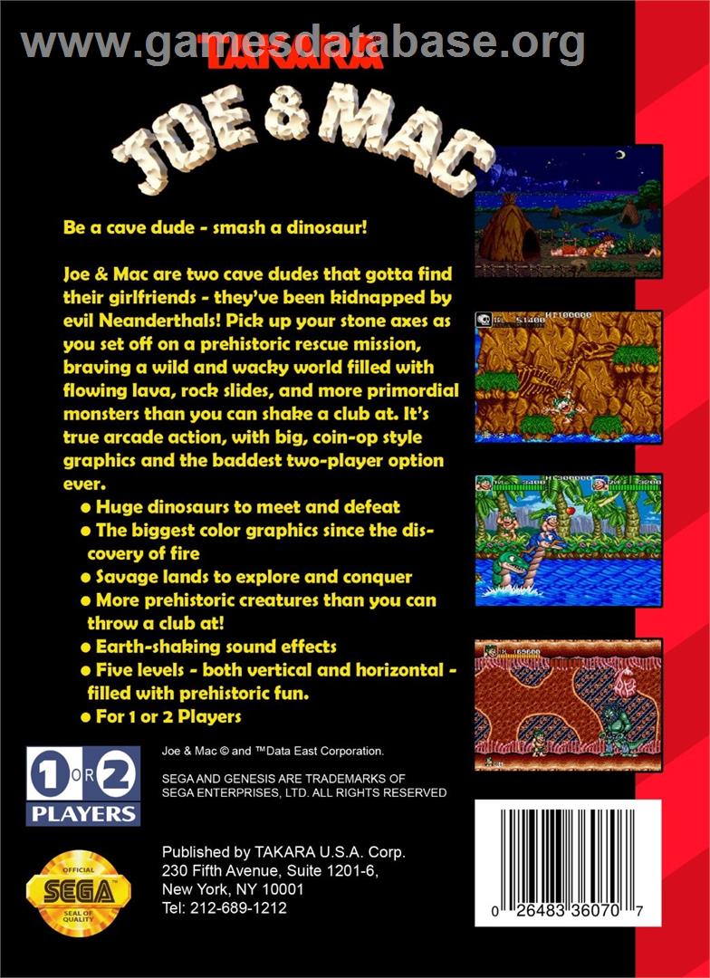 Joe And Mac - Caveman Ninja - Sega Genesis - Artwork - Box Back