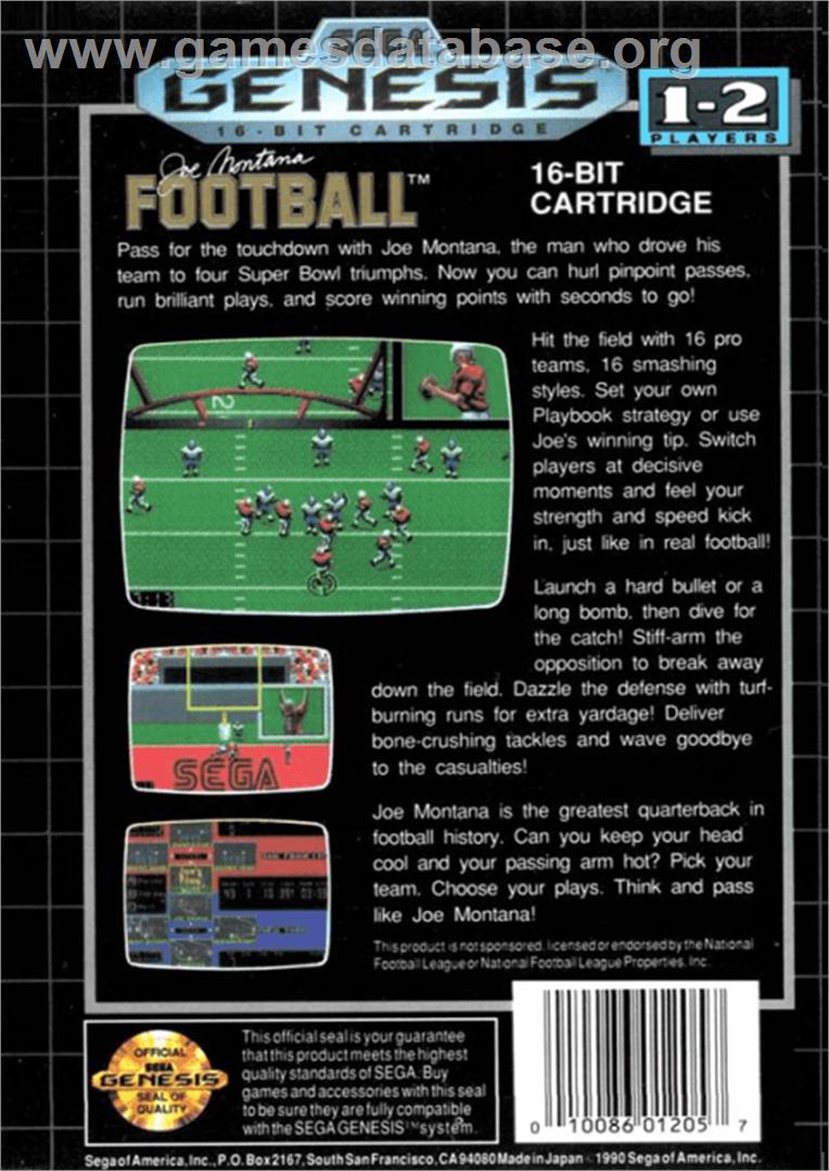 Joe Montana Football - Sega Genesis - Artwork - Box Back