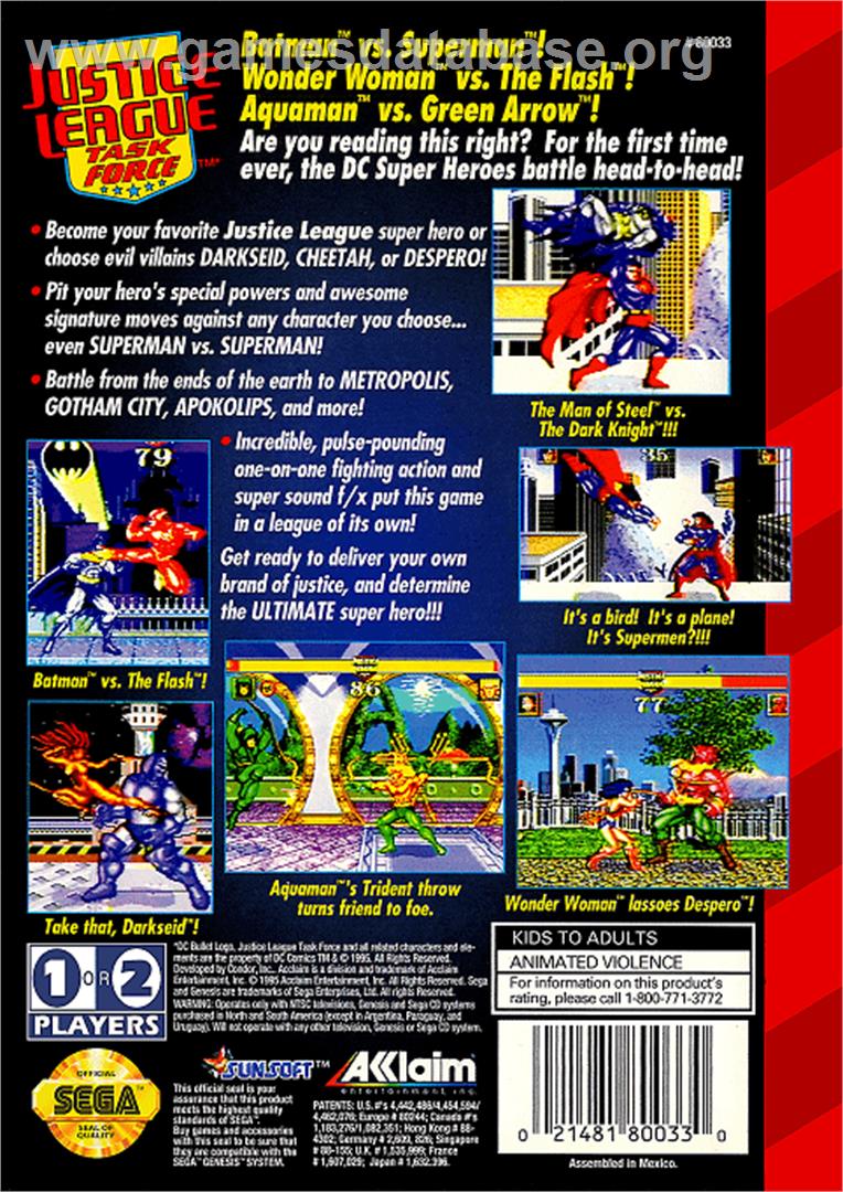 Justice League Task Force - Sega Genesis - Artwork - Box Back