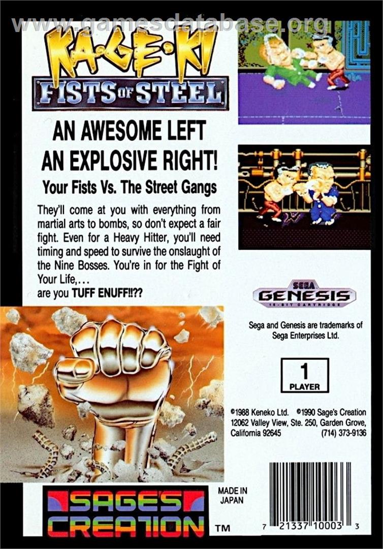 Ka-ge-ki - Sega Genesis - Artwork - Box Back