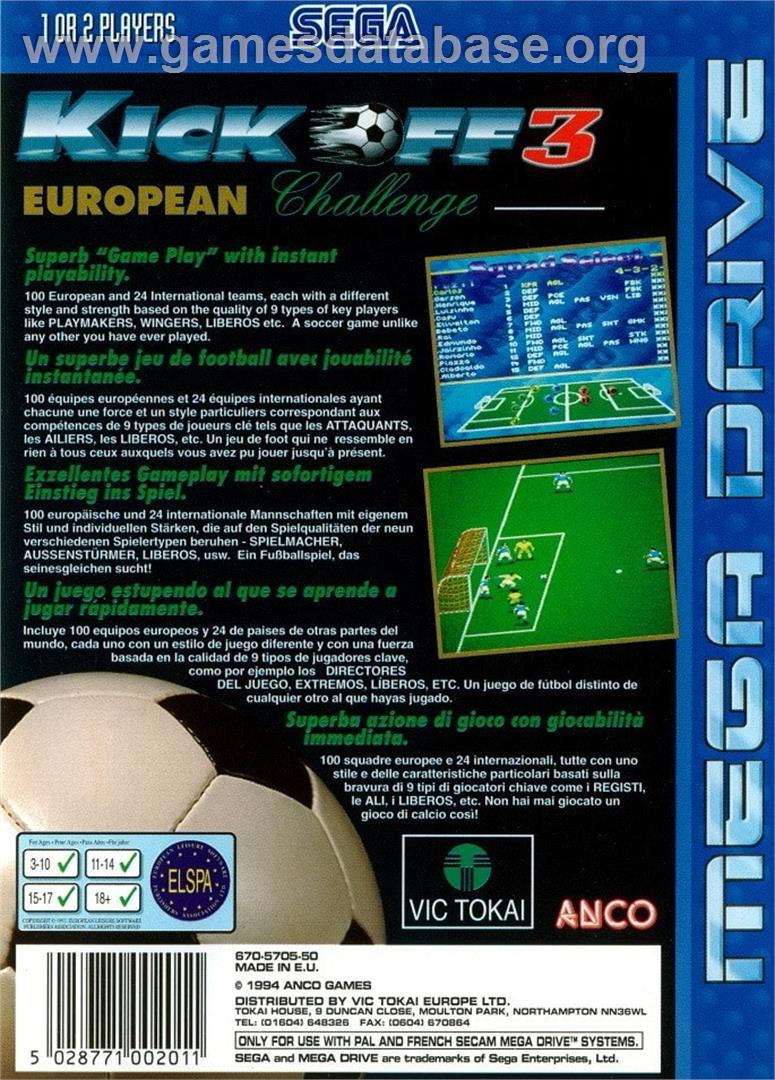 Kick Off 3 - European Challenge - Sega Genesis - Artwork - Box Back