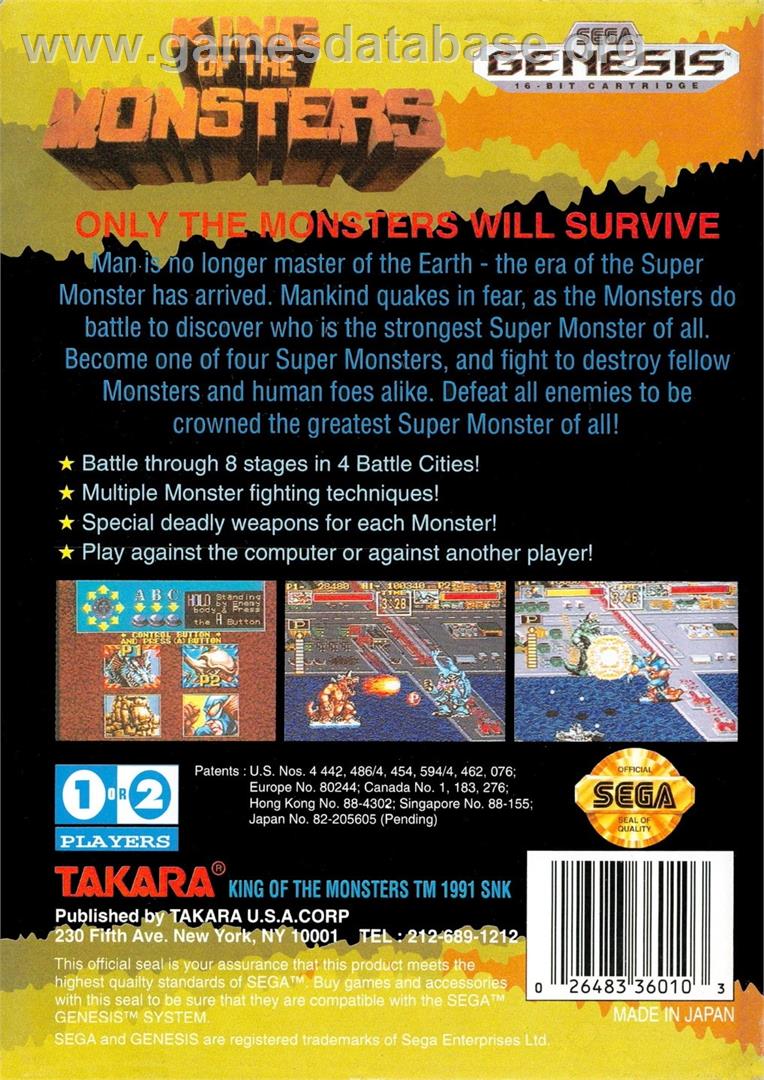 King Of The Monsters - Sega Genesis - Artwork - Box Back