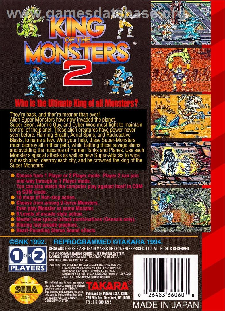 King Of The Monsters 2 - Sega Genesis - Artwork - Box Back