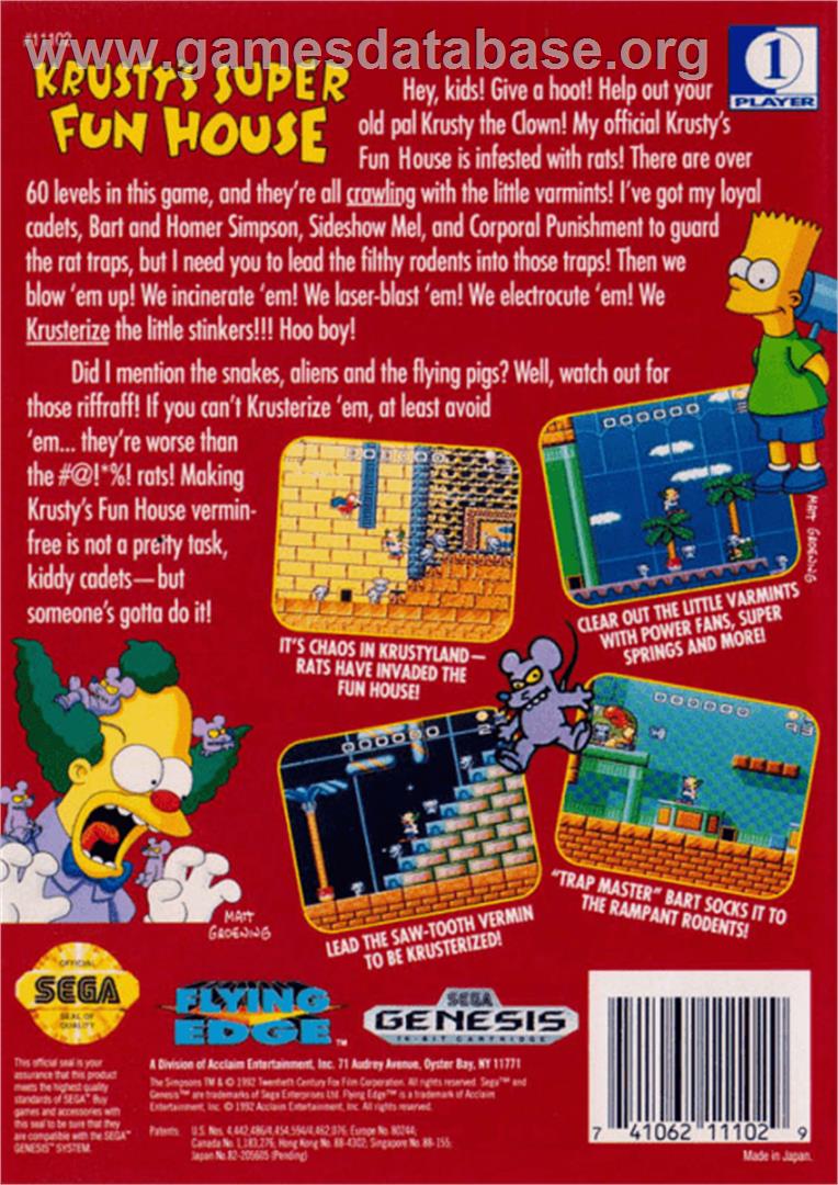 Krusty's Fun House - Sega Genesis - Artwork - Box Back