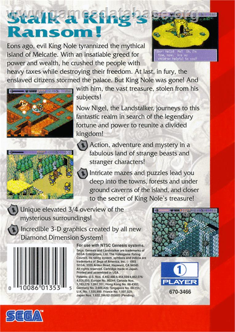 Landstalker: Treasure of King Nole - Sega Genesis - Artwork - Box Back