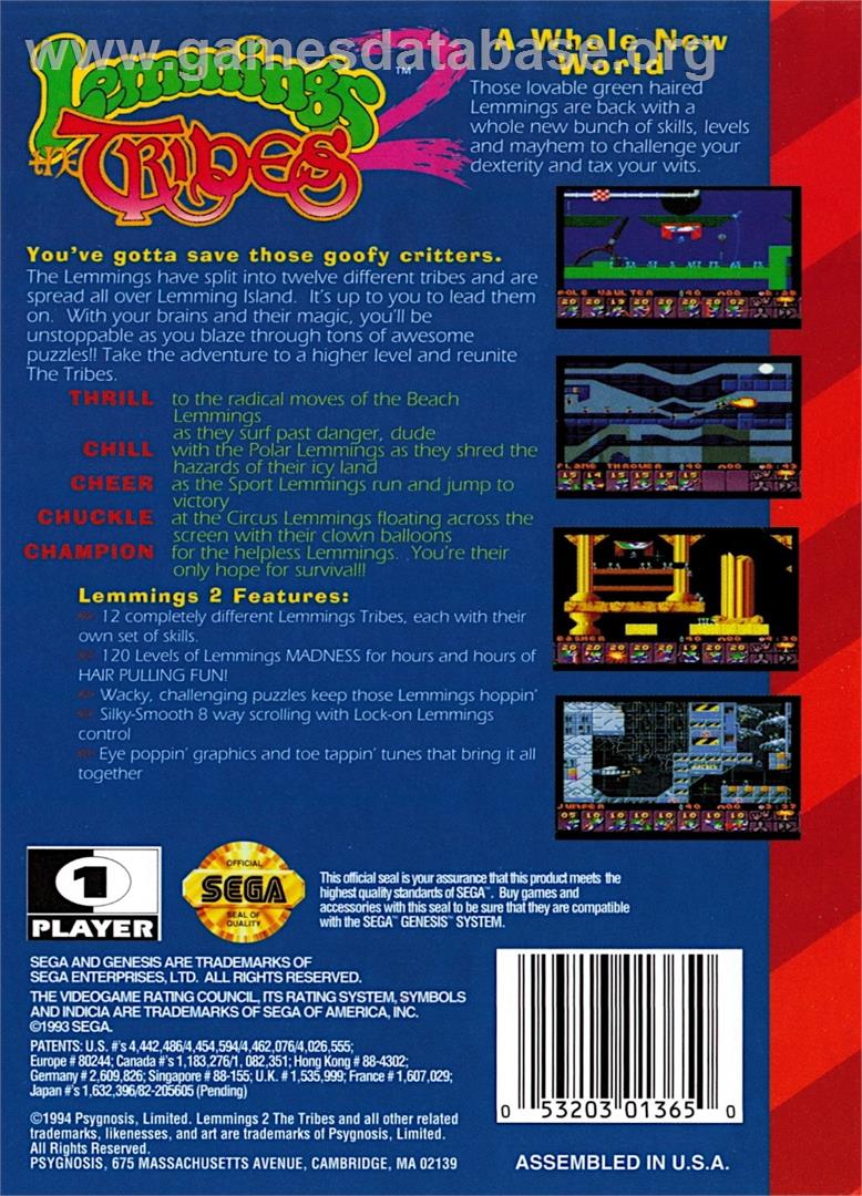 Lemmings 2 - The Tribes - Sega Genesis - Artwork - Box Back