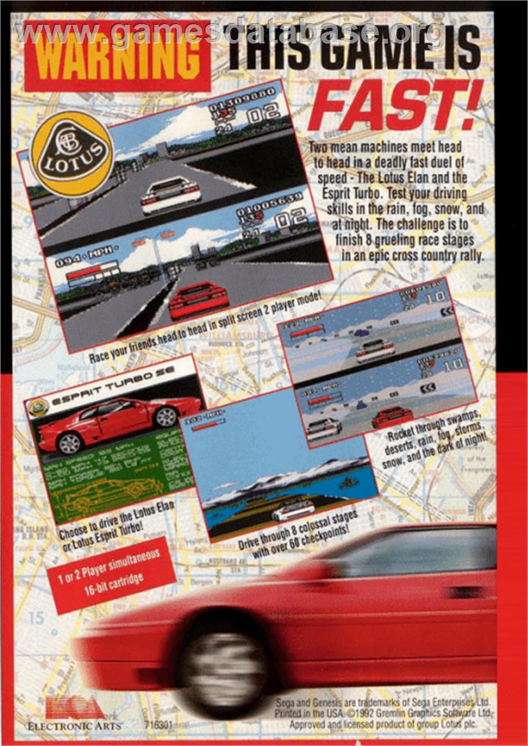 Lotus Turbo Challenge - Sega Genesis - Artwork - Box Back