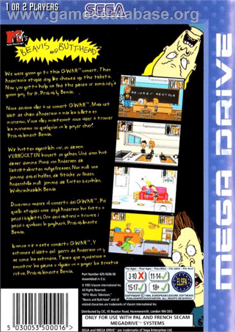 MTV's Beavis and Butthead - Sega Genesis - Artwork - Box Back