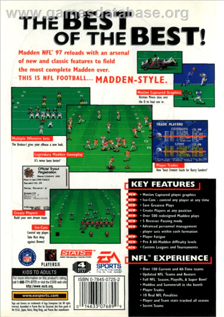 Madden NFL '97 - Sega Genesis - Artwork - Box Back