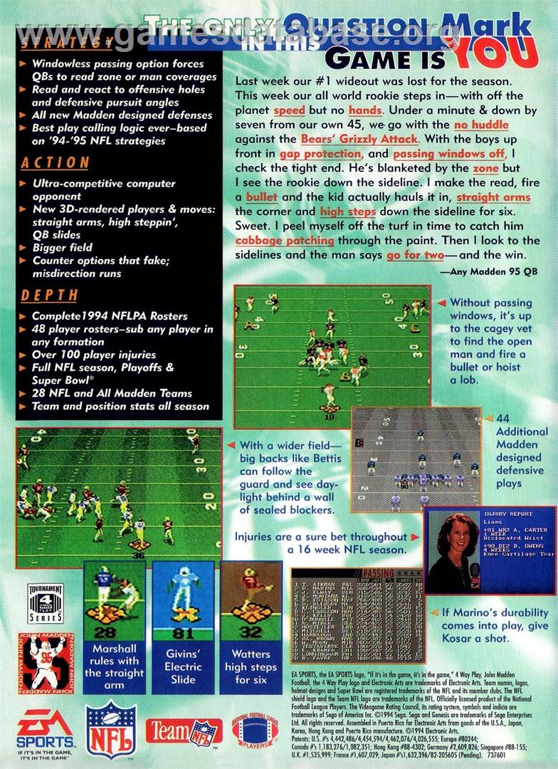 Madden Nfl 95 - Sega Genesis - Artwork - Box Back