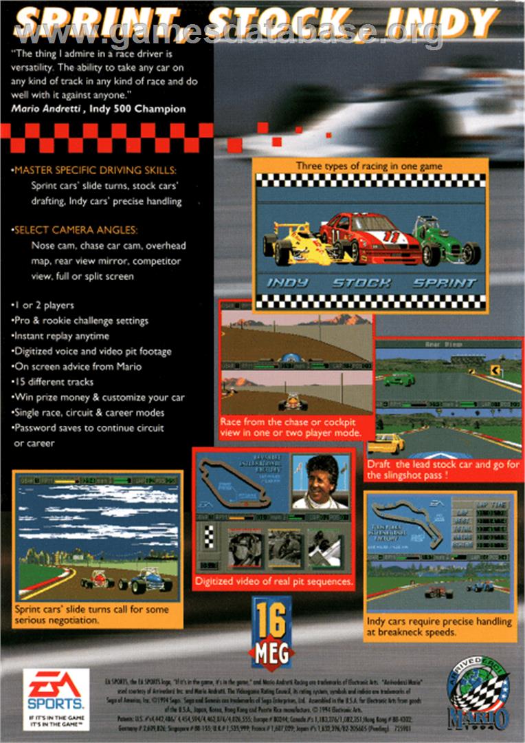 Mario Andretti Racing - Sega Genesis - Artwork - Box Back