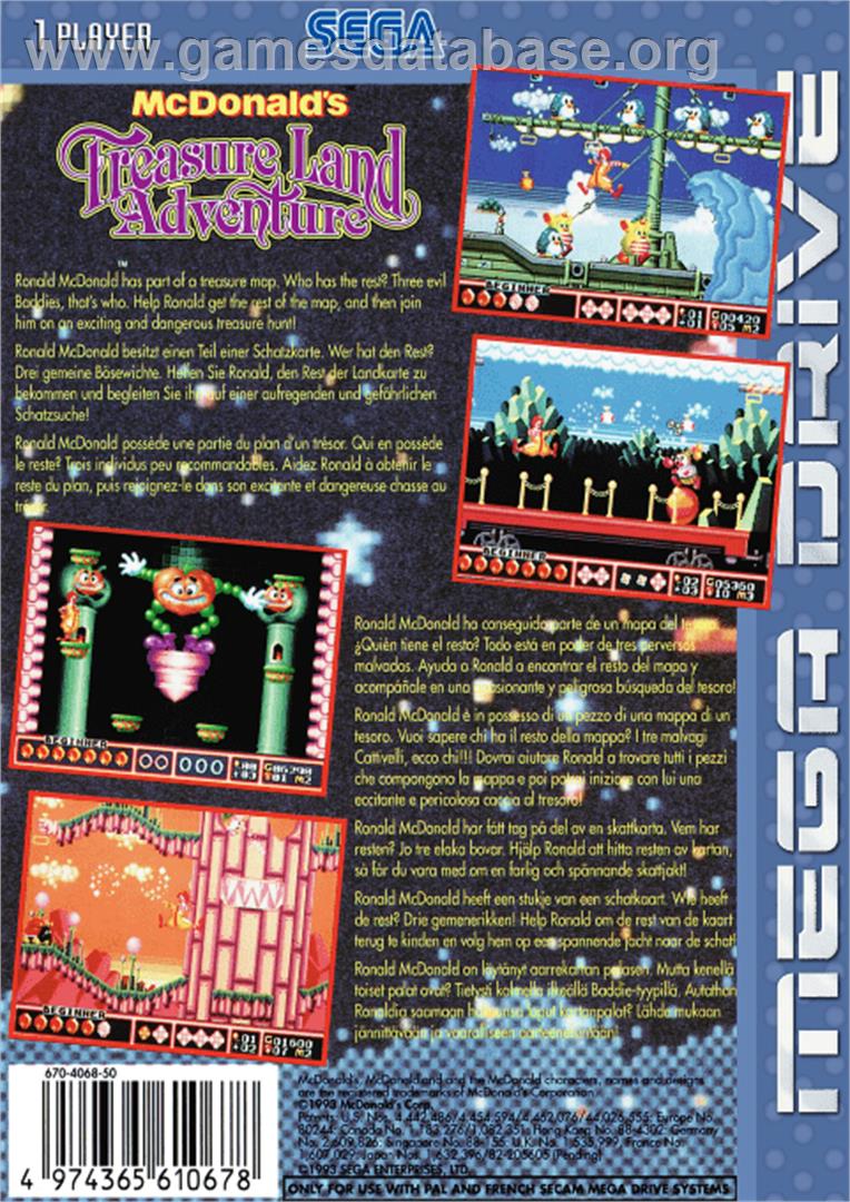 McDonald's Treasure Land Adventure - Sega Genesis - Artwork - Box Back