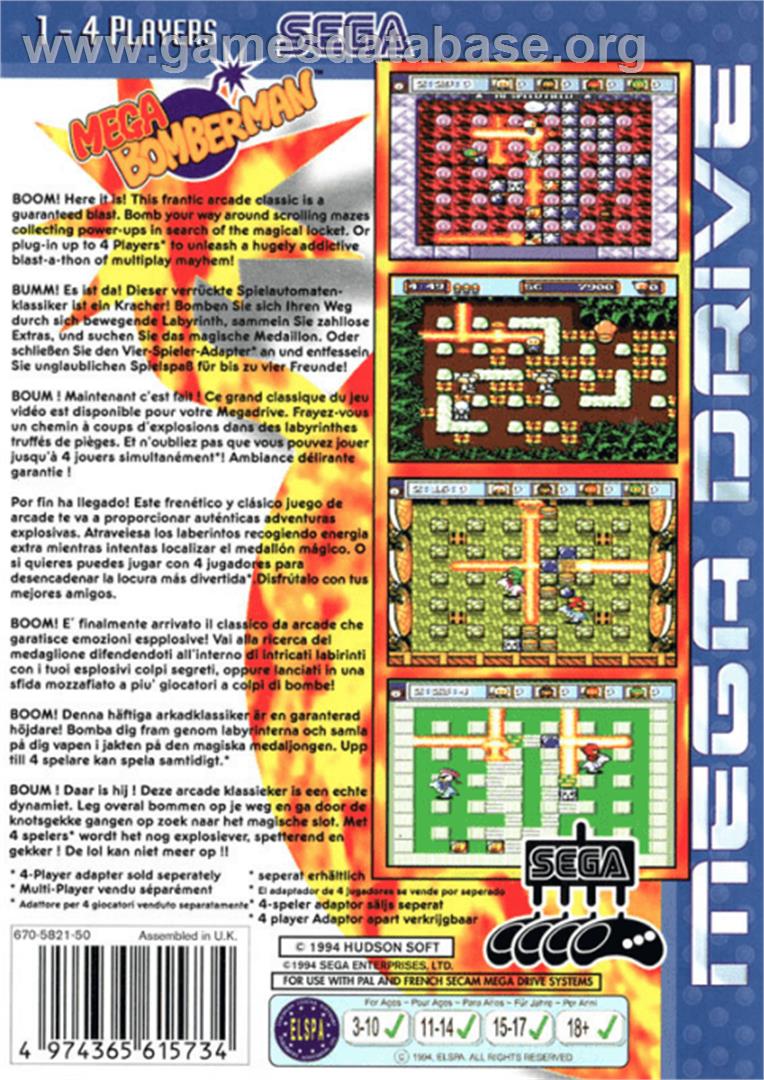 Mega Bomberman - Sega Genesis - Artwork - Box Back