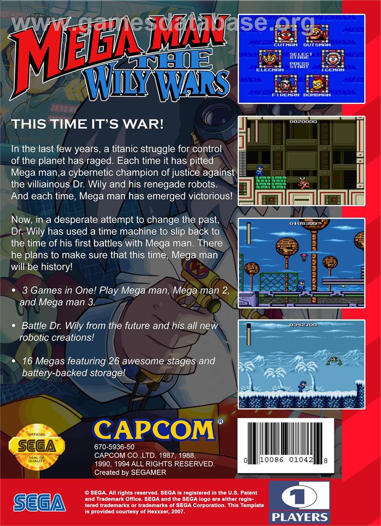 Mega Man - The Wily Wars - Sega Genesis - Artwork - Box Back