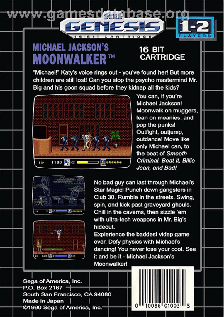 Michael Jackson's Moonwalker - Sega Genesis - Artwork - Box Back