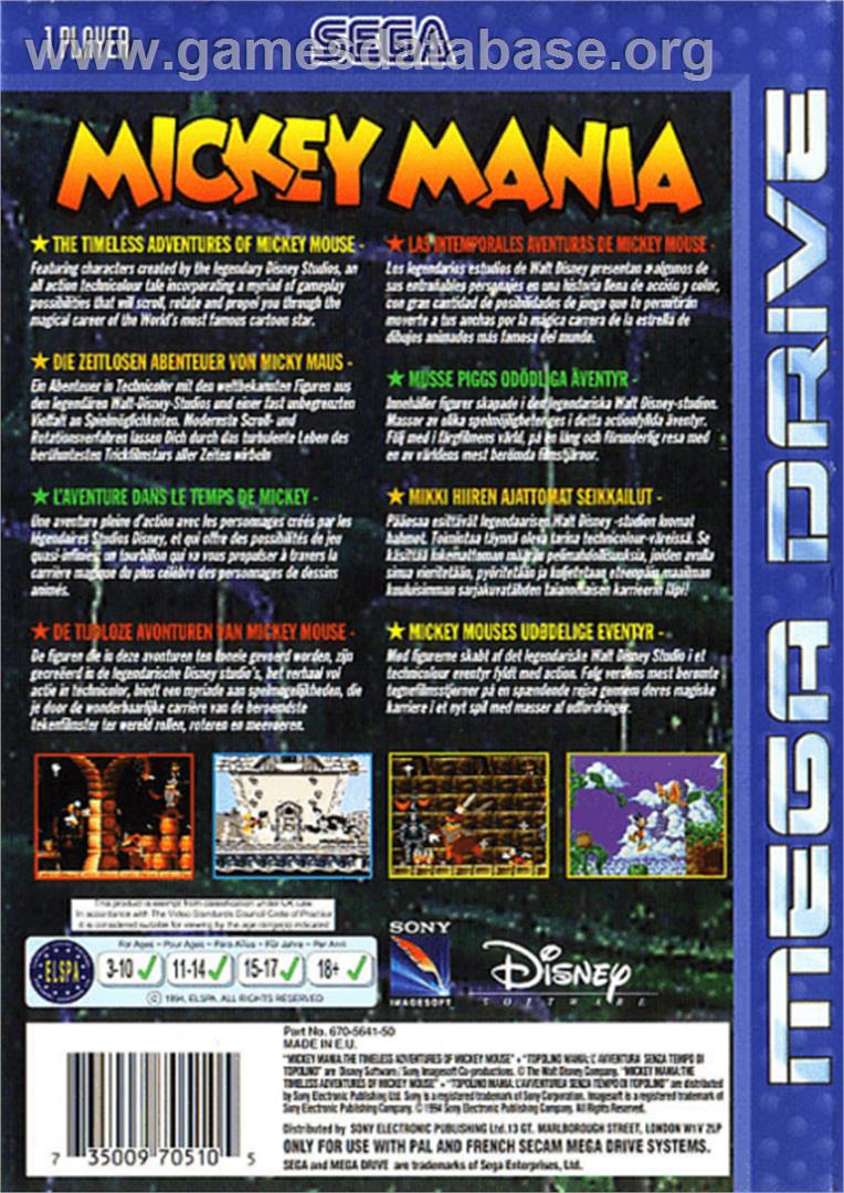 Mickey Mania - Sega Genesis - Artwork - Box Back