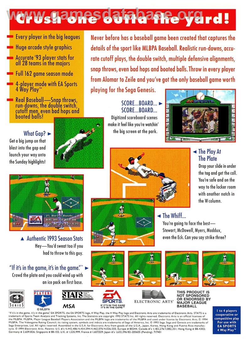 Mlbpa Baseball - Sega Genesis - Artwork - Box Back