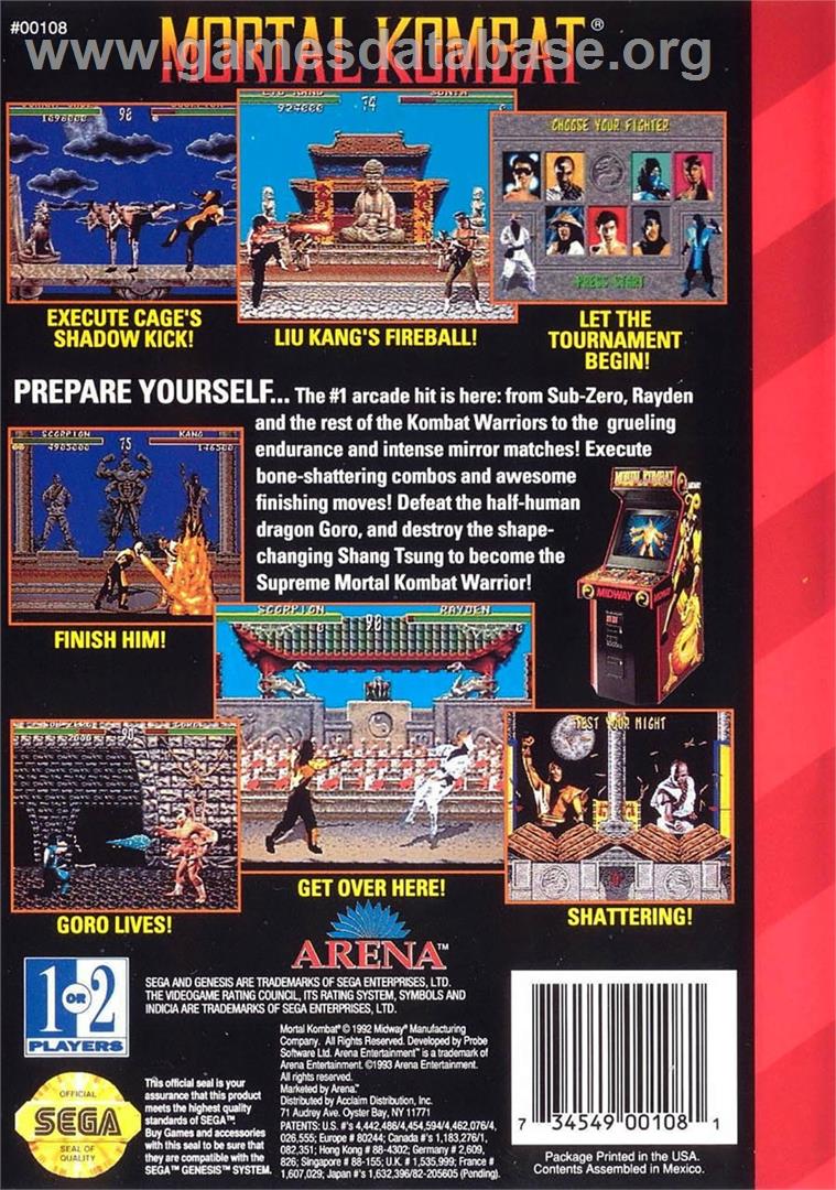 Mortal Kombat - Sega Genesis - Artwork - Box Back