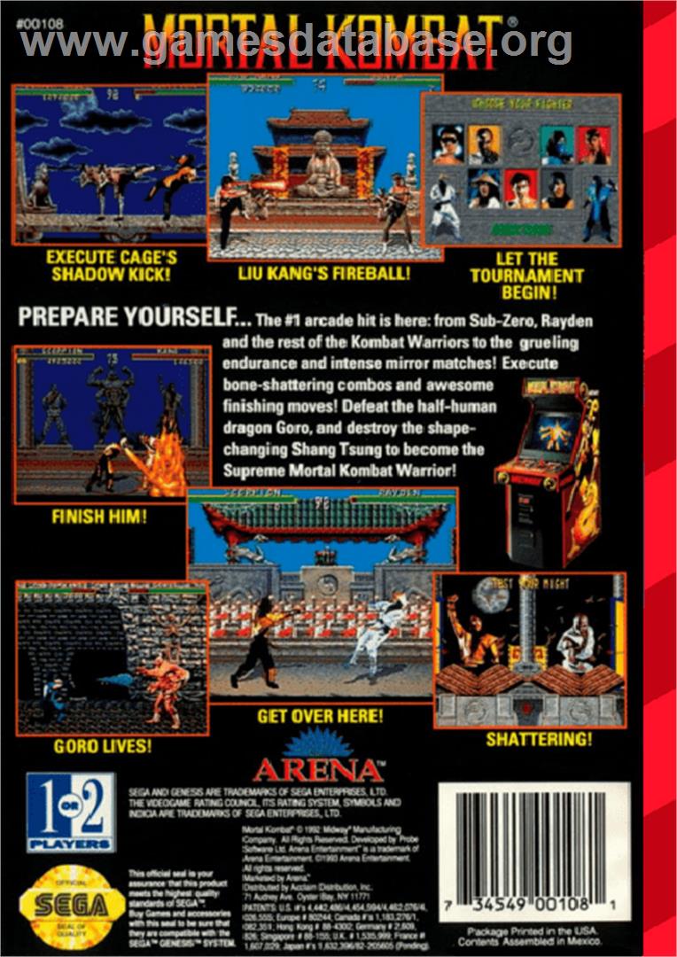 Mortal Kombat - Sega Genesis - Artwork - Box Back