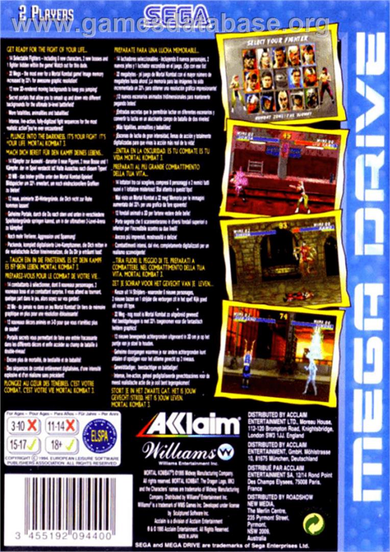 Mortal Kombat 3 - Sega Genesis - Artwork - Box Back