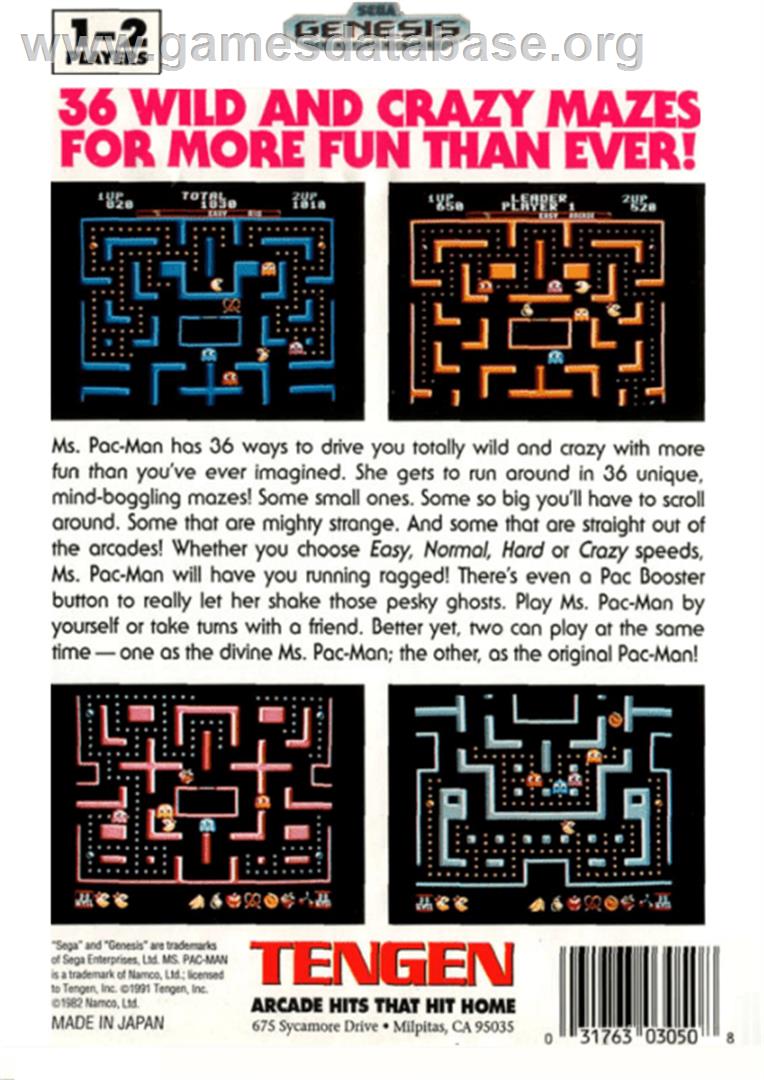 Ms. Pac-Man - Sega Genesis - Artwork - Box Back