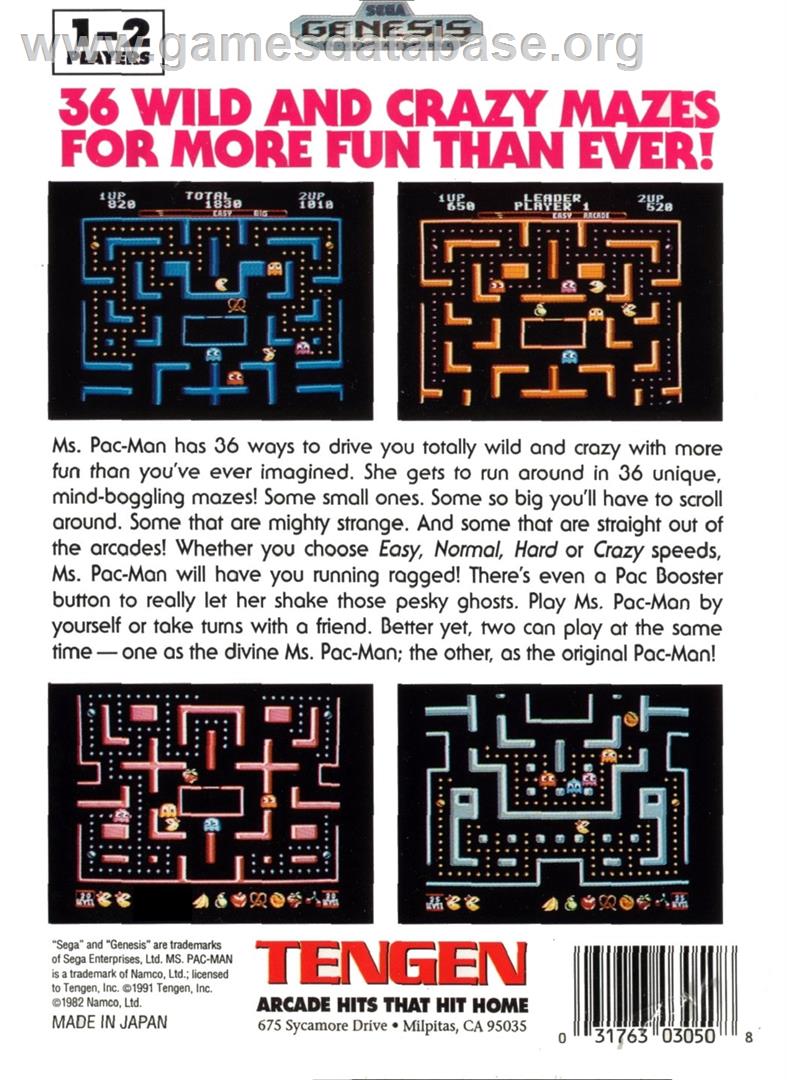 Ms. Pac-man - Sega Genesis - Artwork - Box Back