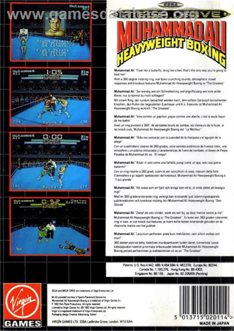 Muhammad Ali Heavyweight Boxing - Sega Genesis - Artwork - Box Back