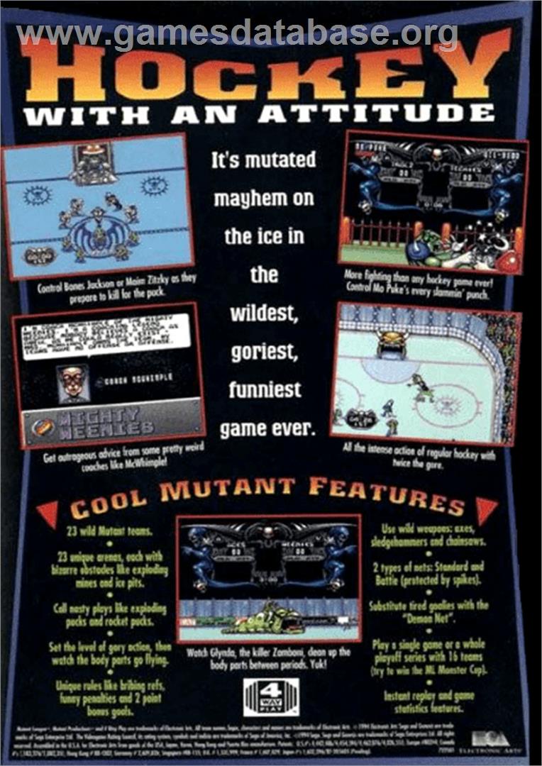 Mutant League Hockey - Sega Genesis - Artwork - Box Back