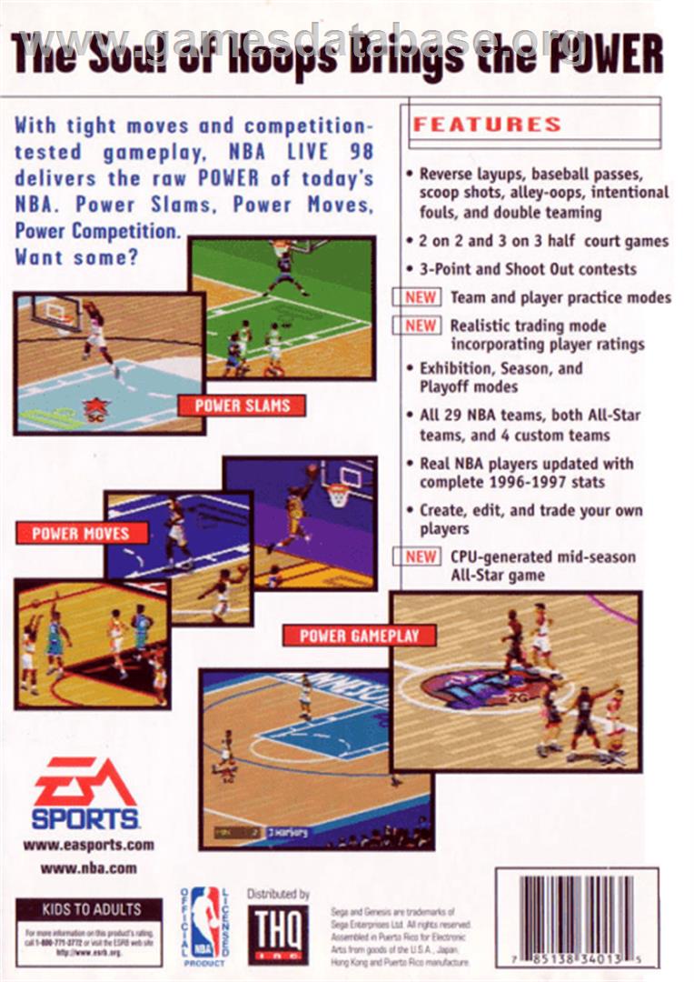 NBA Live '98 - Sega Genesis - Artwork - Box Back