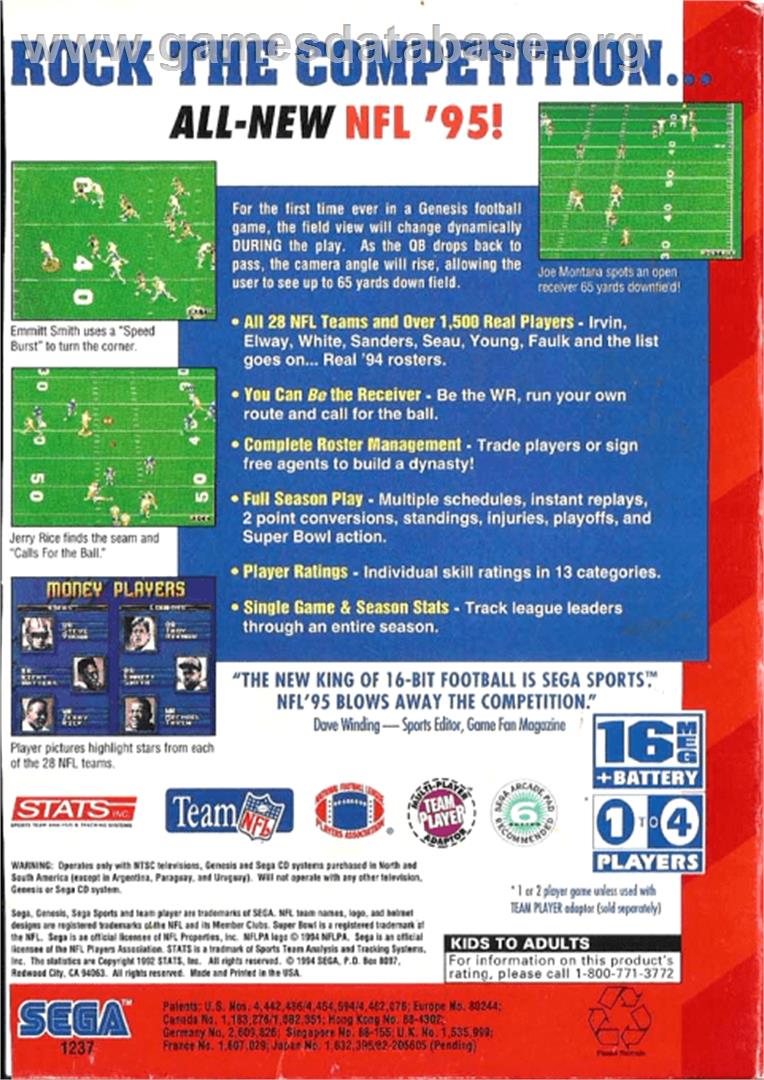NFL '95 - Sega Genesis - Artwork - Box Back