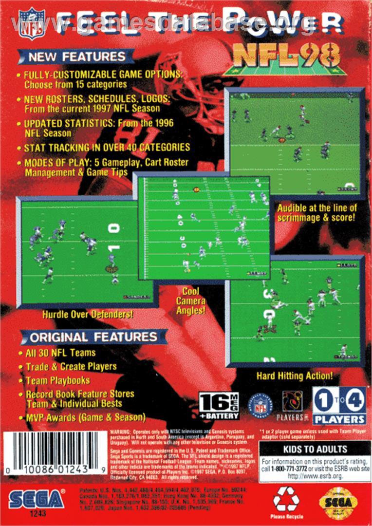 NFL 98 - Sega Genesis - Artwork - Box Back