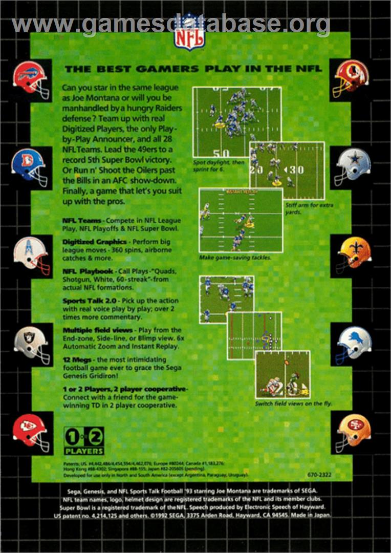 NFL Sports Talk Football '93 Starring Joe Montana - Sega Genesis - Artwork - Box Back