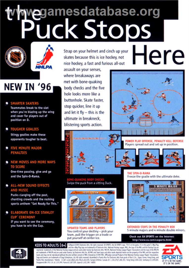 NHL '96 - Sega Genesis - Artwork - Box Back