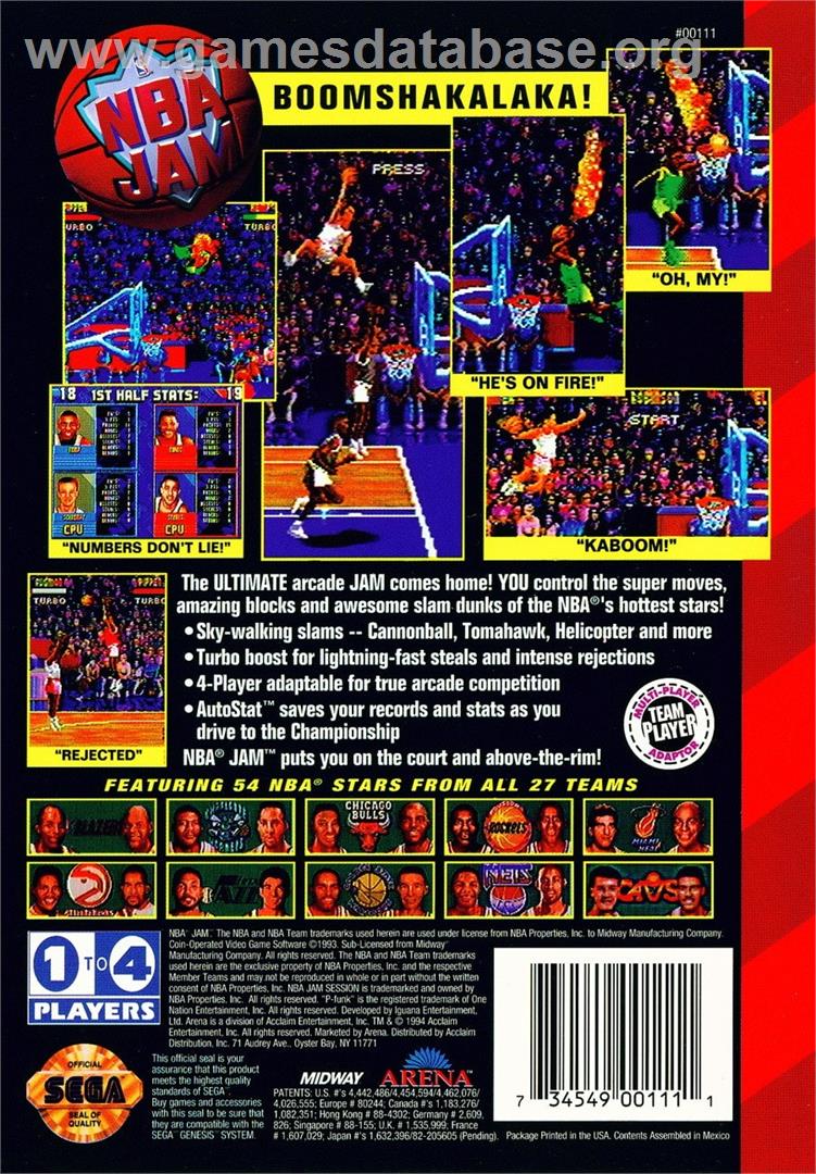 Nba Jam - Sega Genesis - Artwork - Box Back