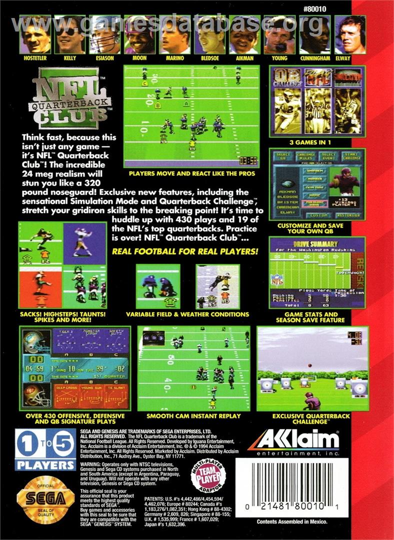 Nfl Quarterback Club '95 - Sega Genesis - Artwork - Box Back
