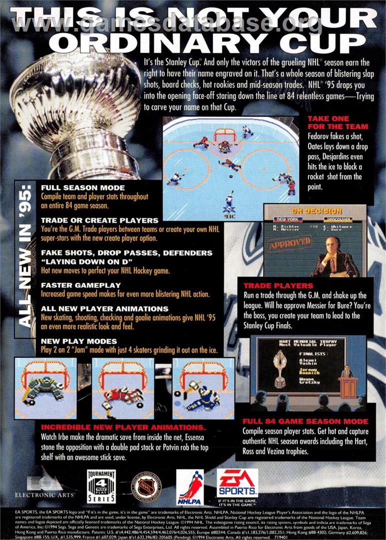 Nhl 95 - Sega Genesis - Artwork - Box Back