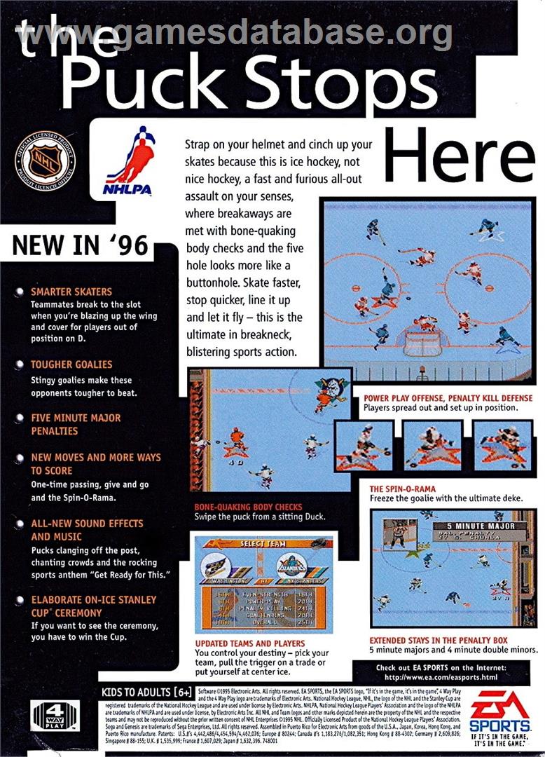 Nhl 96 - Sega Genesis - Artwork - Box Back