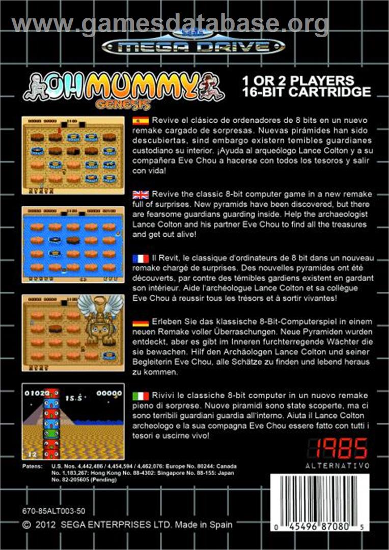 Oh Mummy Genesis - Sega Genesis - Artwork - Box Back
