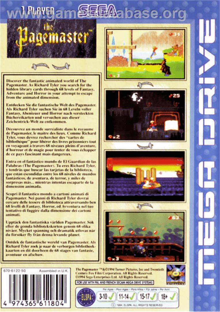 Pagemaster, The - Sega Genesis - Artwork - Box Back