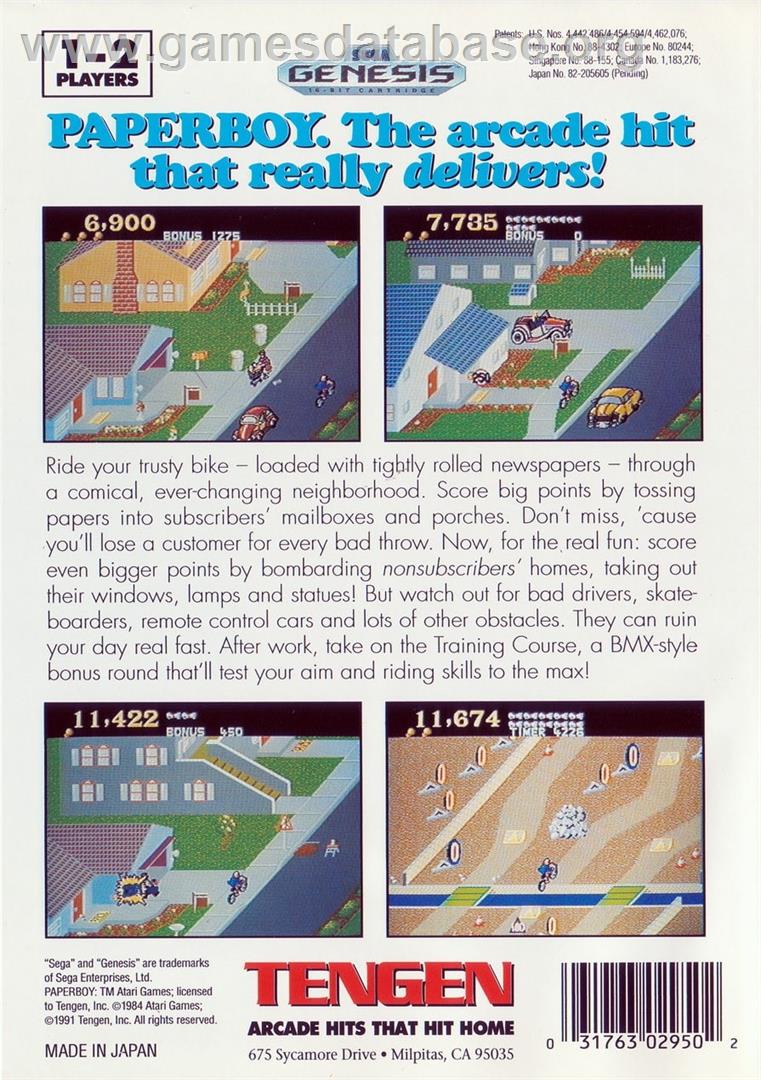 Paperboy - Sega Genesis - Artwork - Box Back