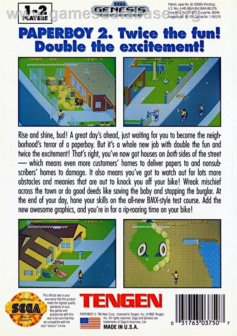 Paperboy 2 - Sega Genesis - Artwork - Box Back