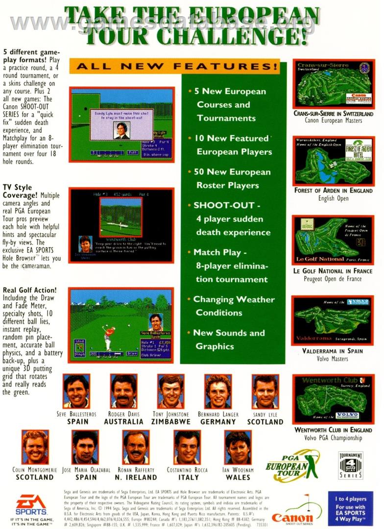 Pga European Tour - Sega Genesis - Artwork - Box Back