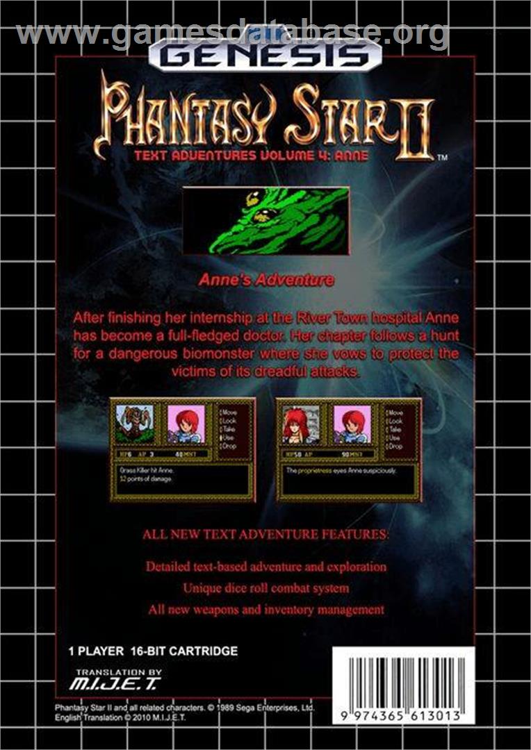 Phantasy Star 2 - Anne's Adventure - Sega Genesis - Artwork - Box Back