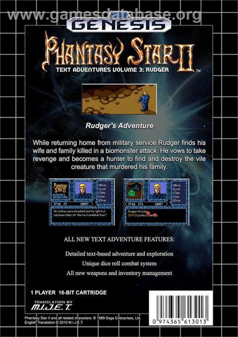 Phantasy Star 2 - Rudger's Adventure - Sega Genesis - Artwork - Box Back