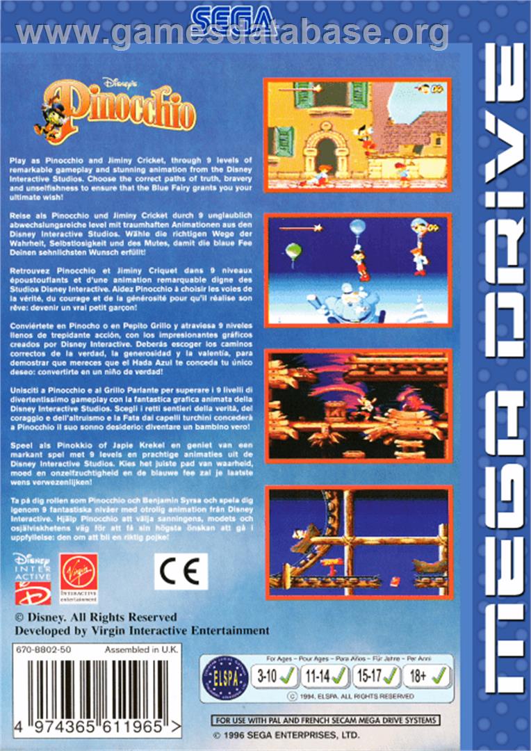 Pinocchio - Sega Genesis - Artwork - Box Back