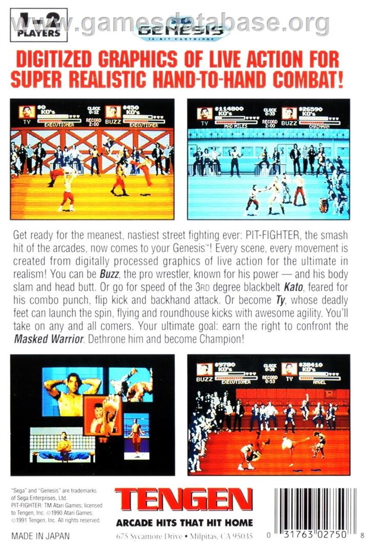 Pit-fighter - Sega Genesis - Artwork - Box Back