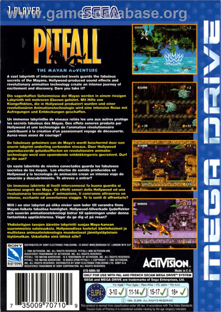 Pitfall: The Mayan Adventure - Sega Genesis - Artwork - Box Back