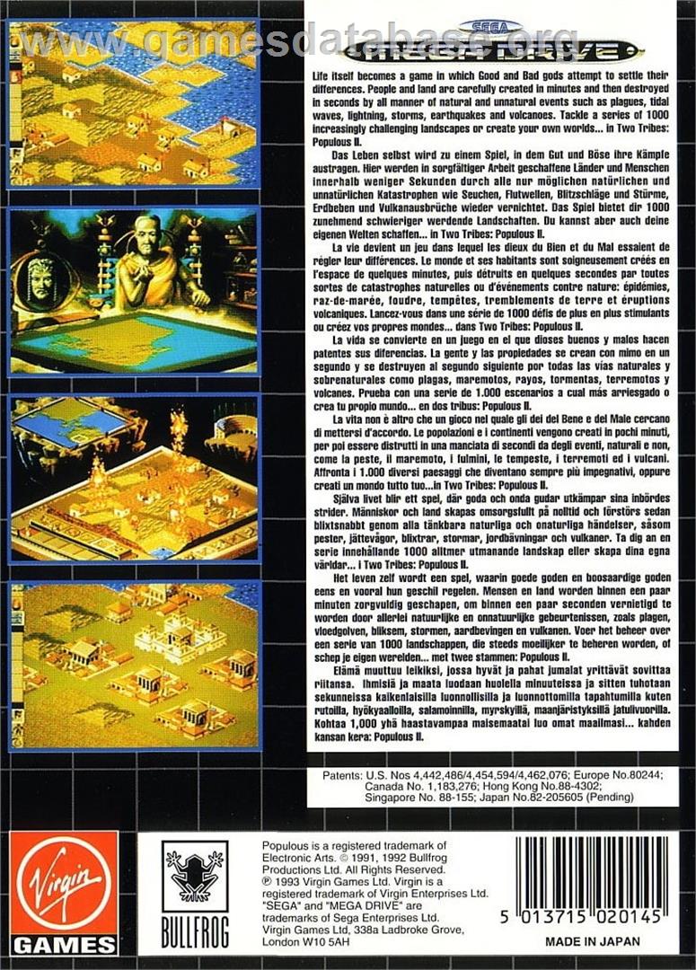 Populous 2 - Two Tribes - Sega Genesis - Artwork - Box Back