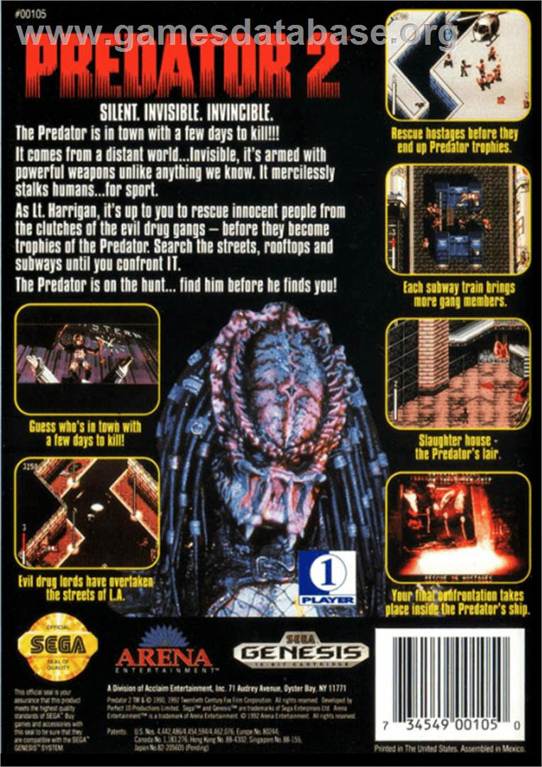 Predator 2 - Sega Genesis - Artwork - Box Back